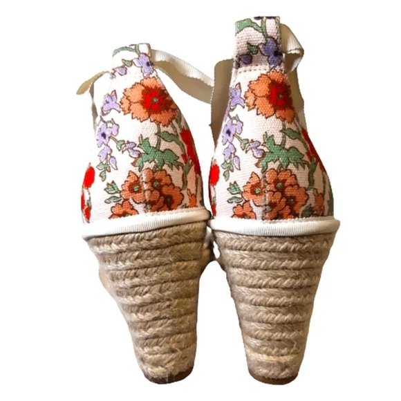 Veronica Beard Soleil Espadrille Wedge Sandals in Floral White Block Heel - Picture 10 of 11